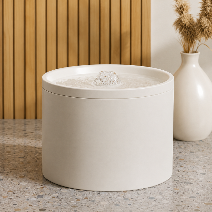 Fontaine à eau pour chat en céramique blanche, réservoir de 1 litre